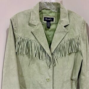 Denim&Co Light Green Suede Fringe Jacket